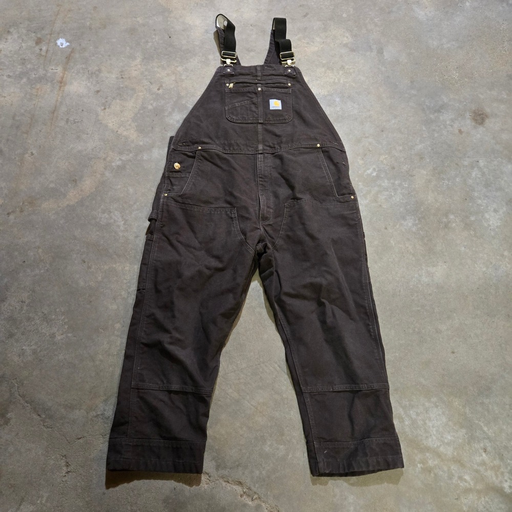 Carhartt Duck Bib Overalls Mens 42x28 Brown R01-M Double Knee Workwear